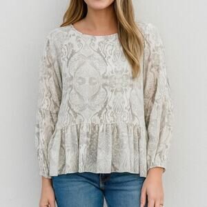 GENTLE FAWN Women's Size S Peasant Blouse Long Sleeve Tiered Ruffle Damask Print